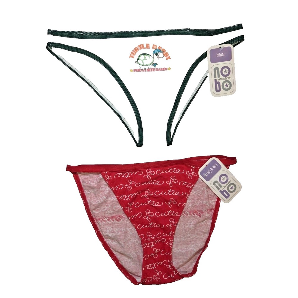2 Vtg NWT Y2K Panties Cotton String Bikini Cherries Turtle 8 No Boundaries NEW